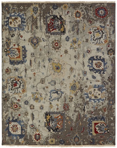 Bohemian/Transitional Beige/Tan Wool Area Rug: Regal Sudan 1819684: Linen/Denim (Handmade Area Rug)