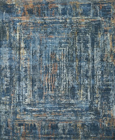 Modern/Transitional Blue/Navy Wool Area Rug: Regal Soaring 1819617: Navy/Multi (Hand-Knotted Area Rug)