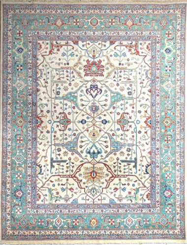Traditional Ivory Wool Area Rug: Summit South Bay 1919601: Ivory/Green (Hand-Knotted Area Rug)