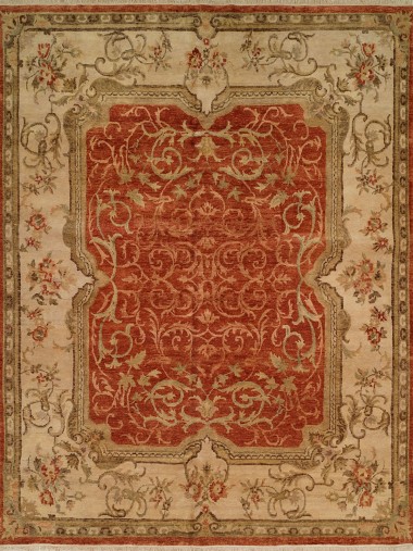 Traditional Orange/Rust Wool Area Rug: Regal Tuscan Cruise 1820306: Rust/Ivory (Hand-Knotted Area Rug)