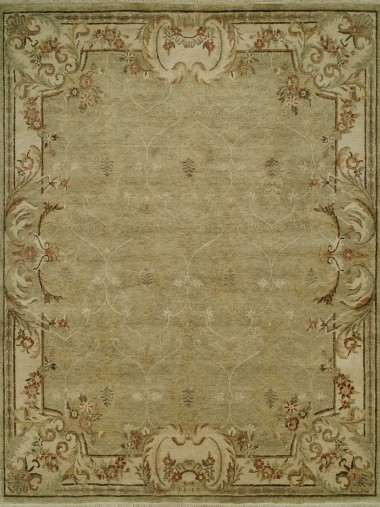 Traditional Green Wool Area Rug: Regal Tuscan Cruise 1820406: Green/Ivory (Hand-Knotted Area Rug)