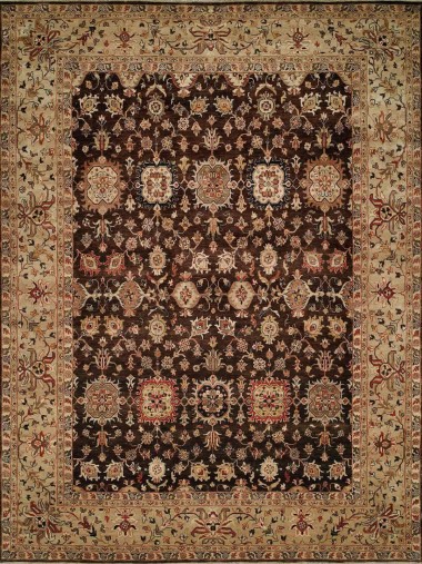 Traditional Brown Wool Area Rug: Regal Theology 1820773: Brown/Gold (Hand-Knotted Area Rug)
