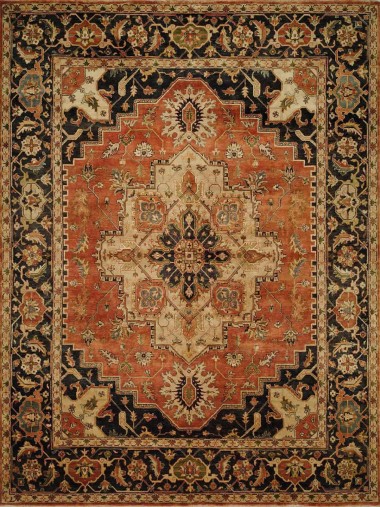 Traditional Orange/Rust Wool Area Rug: Regal Theology 1820973: Rust/Navy (Hand-Knotted Area Rug)