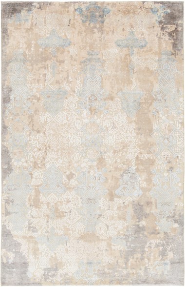 Traditional/Transitional Beige/Tan Wool Area Rug: West Lake Vintage 23220086: Beige/Blue (Hand-Knotted Area Rug)