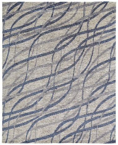 Transitional/Modern Ivory/White Wool Area Rug: Regal Vivid Style 1822706: Ivory/Indigo (Hand-Knotted Area Rug)