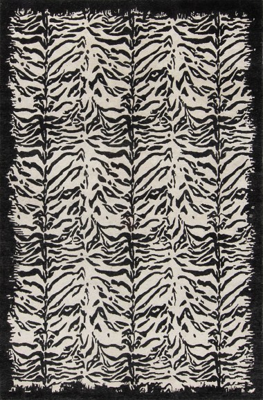 Silk Road | Wild Living | 192320: Black/Ivory area rug Modern Black Wool Area Rug: Silk Road Wild Living 192320 (Hand-Knotted Area Rug)