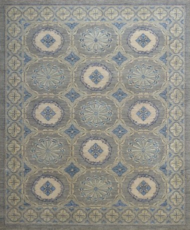 Traditional Blue/Navy Wool Area Rug: Antiquity Willow Crest 1237001: Denim/Ivory (Hand-Knotted Area Rug)