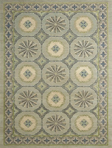 Traditional Green Wool Area Rug: Antiquity Willow Crest 1237001: Sage/Blue (Hand-Knotted Area Rug)