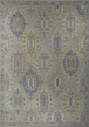 Traditional Beige/Tan Wool Area Rug: Antiquity Willow Crest 1230101: Taupe/Denim (Hand-Knotted Area Rug)