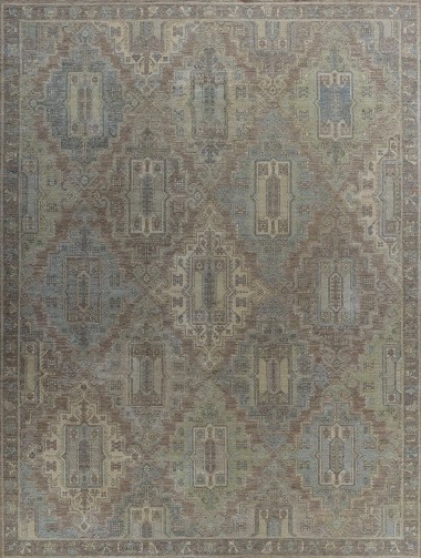 Traditional Brown Wool Area Rug: Antiquity Willow Crest 1230101: Brown/Denim (Hand-Knotted Area Rug)