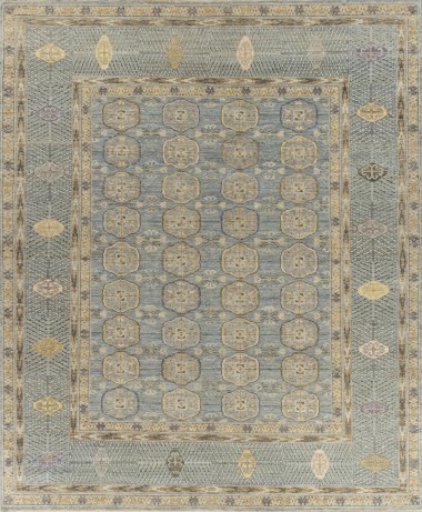 Traditional Blue/Navy Wool Area Rug: Antiquity Willow Crest 1235101: Aqua/Gold (Hand-Knotted Area Rug)