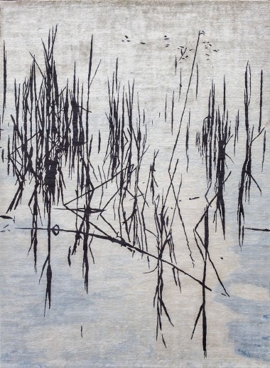 Contemporary Blue/Navy Wool Area Rug: Modern Masters Art Nouveau Willows 13230: Aqua (Hand-Knotted Area Rug)