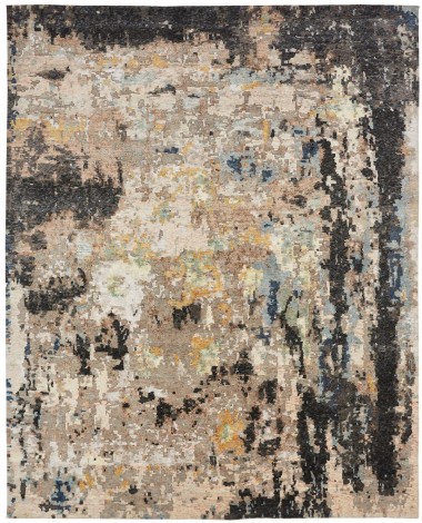 Transitional/Modern Beige/Tan Wool Area Rug: Regal Zanza Flourish 1826815: Tan/Black (Hand-Knotted Area Rug)