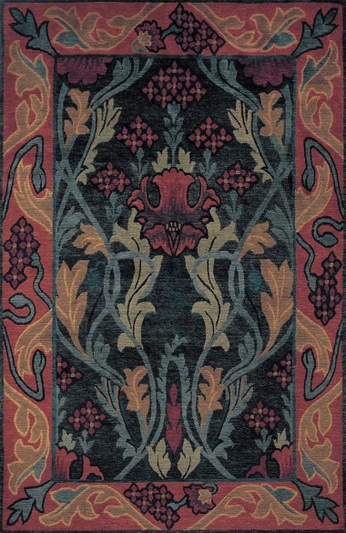 Bohemian Charcoal/Black Wool Area Rug: Stickley English Garden RU-1010 (Hand-Knotted Area Rug)