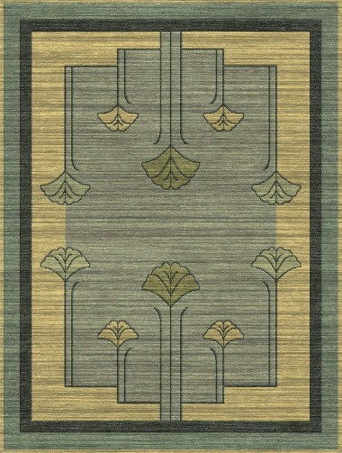Bohemian Green Wool Area Rug: Stickley Art Ginkgo RU-1455 (Hand-Knotted Area Rug)