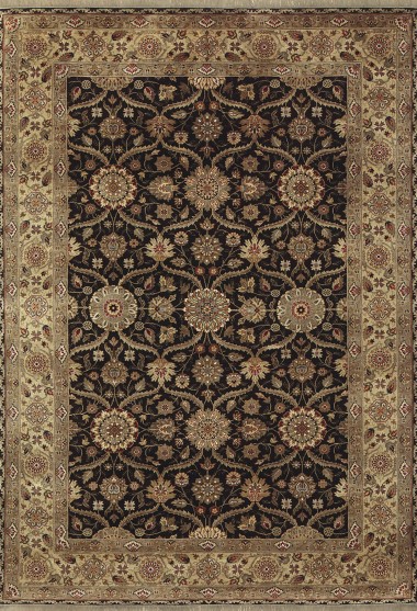 Traditional Charcoal/Black Wool Area Rug: Stickley Mughal Silk RU-3720 (Hand-Knotted Area Rug)