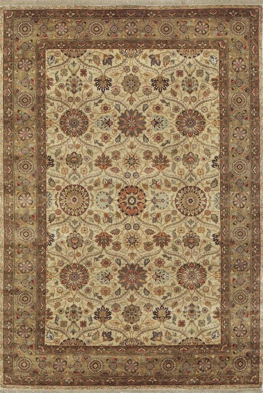 Traditional Ivory/White Wool Area Rug: Stickley Mughal Silk RU-3740 (Hand-Knotted Area Rug)