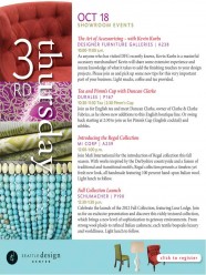 3rd Thursday | Join Mafi International for the introduction of Regal collection this fall season. With works inspired by the Derbyshire countryside and a fusion of traditional and transitional motifs, the Regal Collection presents a timeless yet fresh new look, are all handmade and feature 100 percent hand-spun Italian wool. Light lunch to follow.