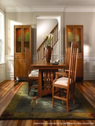 Highlands dining room and Montery Mist rug at Mafin International, a Stickley Authorized Dealer