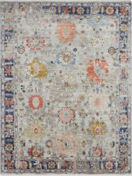 Transitional/Transitional Beige/Tan Wool Area Rug: Regal Akasha 181034: Parchment/Vintage Navy (Hand-Knotted Area Rug)