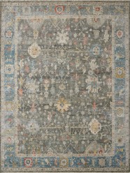 Traditional Charcoal/Black Wool Area Rug: Regal Aficionado 181182: Charcoal Grey/Antique Indigo (Hand-Knotted Area Rug)