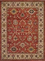 Traditional Red/Burgundy Wool Area Rug: Regal Babalonian 182185: Red/Ivory (Hand-Knotted Area Rug)