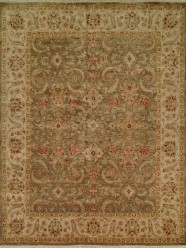 Traditional Green Wool Area Rug: Regal Babalonian 182895: Green/Ivory (Hand-Knotted Area Rug)