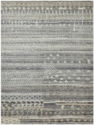 Bohemian Grey/Silver Wool Area Rug: Regal Grand Stone 187317: Grey/Tan (Hand-Knotted Area Rug)