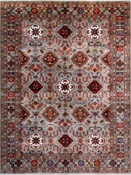 Karachi | Mughal | 10469: Silver area rug Bohemian/Traditional Grey/Silver Wool Area Rug: Karachi Mughal 10469: Silver (Hand-Knotted Area Rug)
