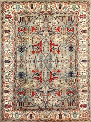 Karachi | Mughal | 29: Green/Ivory area rug Traditional Green Wool Area Rug: Karachi Mughal 29: Green/Ivory (Hand-Knotted Area Rug)