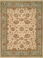 Traditional Ivory/White Wool Area Rug: Regal Phocelia 1816889: Ivory/Blue (Hand-Knotted Area Rug)
