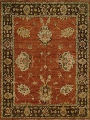 Traditional Orange/Rust Wool Area Rug: Regal Rhapsody 1818287: Rust/Brown (Hand-Knotted Area Rug)