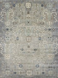 Traditional Grey/Silver Wool Area Rug: Antiquity Renaissance Charm 1130804: Silver/Teal (Hand-Knotted Area Rug)