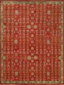 Transitional/Modern Red/Burgundy Wool Area Rug: Regal Brazilian 182297: Red/Celadon (Hand-Knotted Area Rug)