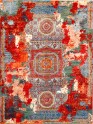 Traditional/Modern Red/Burgundy Wool Area Rug: Karachi Mughal 49: Red/Multi (Hand-Knotted Area Rug)