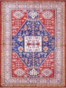 Bohemian/Traditional Blue/Navy Wool Area Rug: Karachi Mughal 7523: Navy/Red (Hand-Knotted Area Rug)