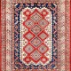 Traditional Red/Burgundy Wool Area Rug: Karachi Mughal 42: Red (Hand-Knotted Area Rug)