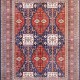 Bohemian/Traditional Red/Burgundy Wool Area Rug: Karachi Mughal 5235: Red/Navy (Hand-Knotted Area Rug)