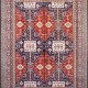 Bohemian/Traditional Red/Burgundy Wool Area Rug: Karachi Mughal 5647: Red/Navy (Hand-Knotted Area Rug)